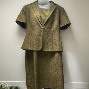 Danny & Nicole Suit shift dress short sleeve jacket size 16 olive green lined